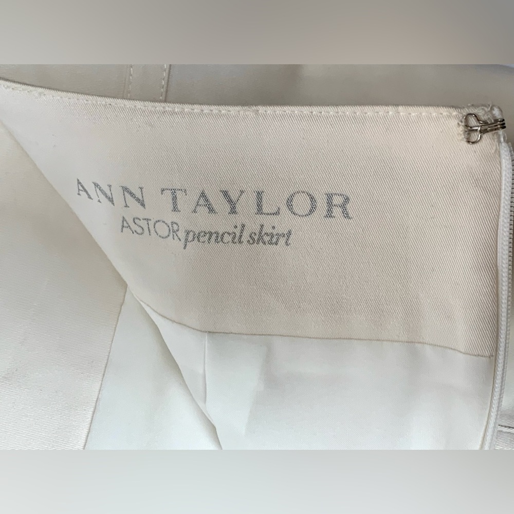 Ann Taylor Astor 2P NEW pencil skirt cream cotton lined vertical stitch neutral - Picture 3 of 5